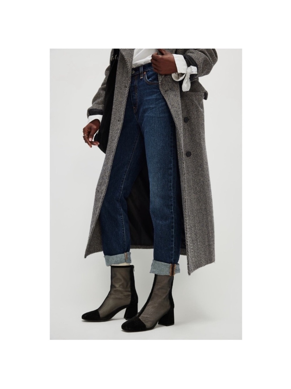Free People Black Sheer Panel Block Heel Boots